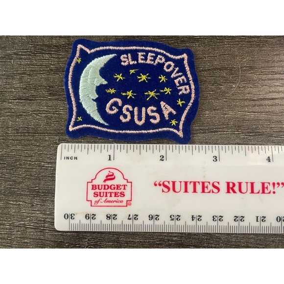 Girl Scouts Sleepover GSUSA 2.5" blue, pink, & yellow, moon & stars patch - Picture 4 of 6